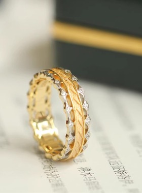 拉丝布布工艺925银镀金戒指