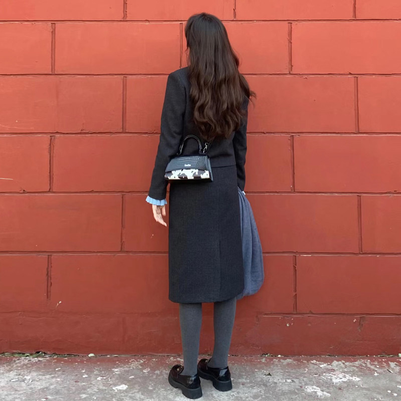 深灰色毛呢套装女秋冬新款韩版通勤短款外套简约显瘦半身裙两件套,淘宝优惠券,粉丝福利购,淘宝优惠卷