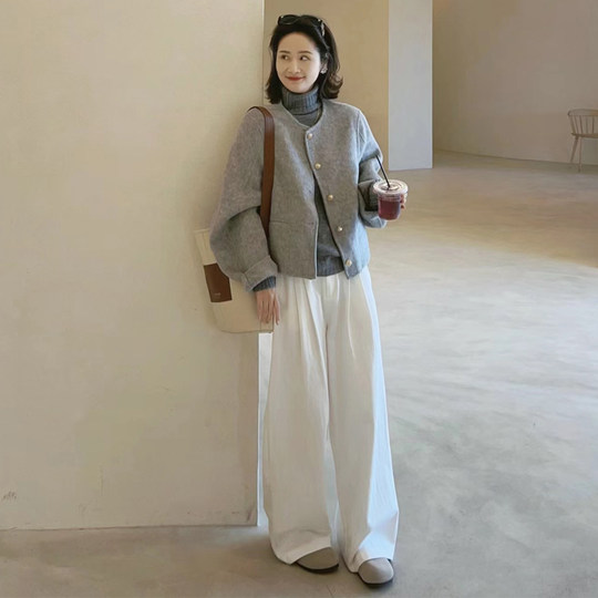 Korean style lazy style short woolen jacket for little people