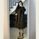 Retro plaid hooded midi-length woolen jacket