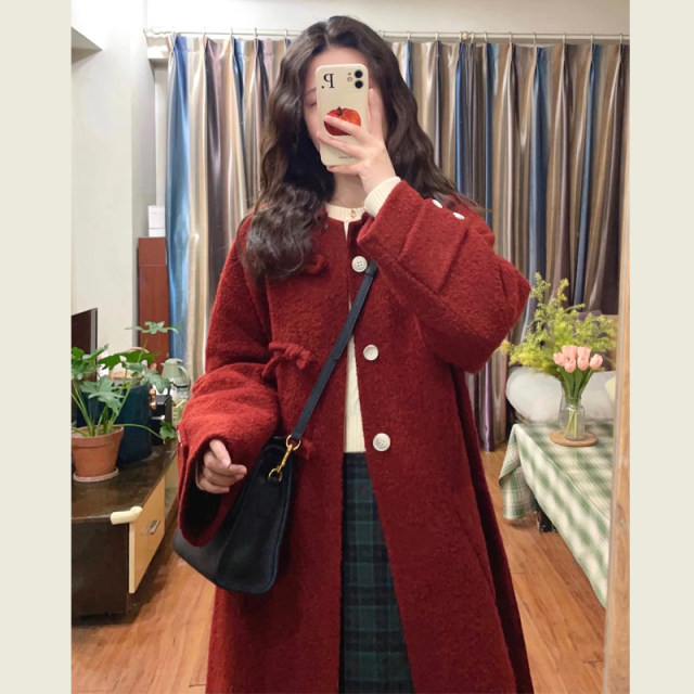 New Year Christmas red woolen coat