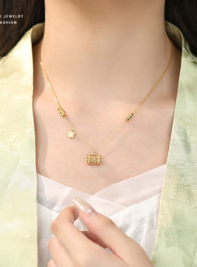 小红书直播同款长命锁项链女金店S925银暴富平安锁新中式如意锁