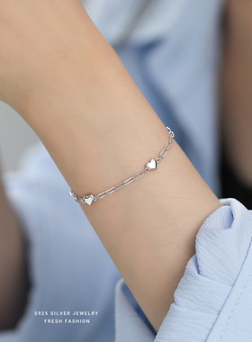 S925纯银回形针爱心手链女2025新款高级感ins风时尚百搭手环手饰