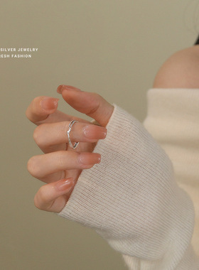缠绕线条戒指女s999纯银简约百搭韩版时尚足银指环可调节手饰足银