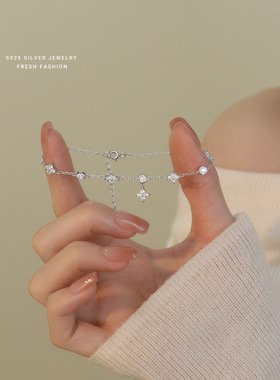 四叶草锆石手链女s925纯银轻奢百搭时尚高级感小众五花手饰足银
