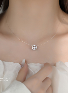 S925纯银莫比乌斯心动锆石吊坠2025女款百搭透明鱼线项链人鱼之泪