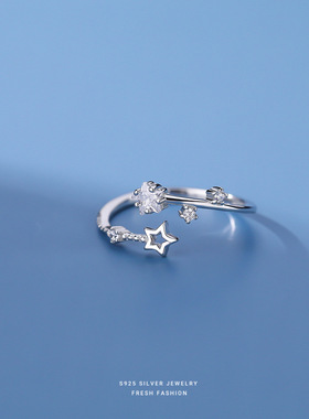 s925纯银五角星女戒指时尚个性小众简约冷淡风设计食指环纯银首饰