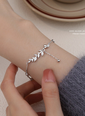 麦穗流苏锆石手链女s999纯银小清新精致穗穗平安足银手饰时尚百搭