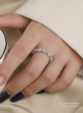 螺旋设计感S925纯银波浪珍珠戒指女爆闪时尚小众轻奢百搭食指戒