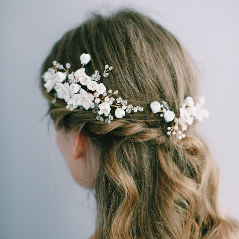 法式仙女花瓣新娘头饰森系韩式仙美婚纱晚礼服敬酒服超仙秀禾发饰 - 图1