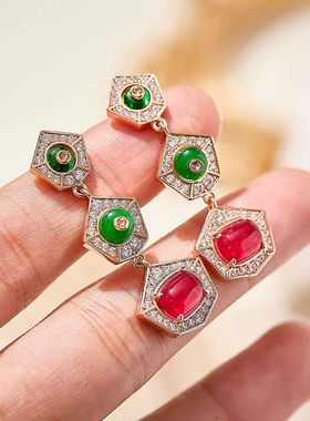 法式复古彩色粉钻红宝石新娘晚宴礼服项链女设计感时尚锁骨链小众