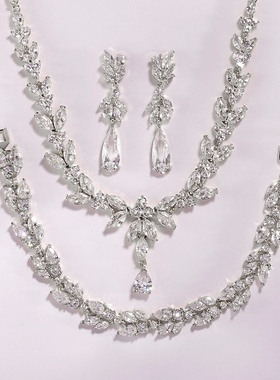 法式轻奢新娘名媛晚礼服主婚纱项链女高级感精致结婚礼物耳环套装