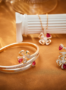 红宝元素项链欧美时尚名媛质感带钻吊坠花卉锁骨链一字肩晚礼服