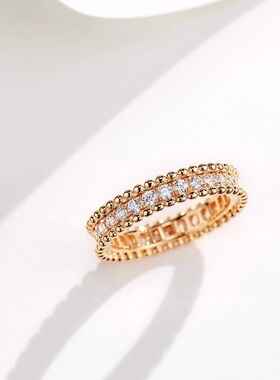 S925纯银珠珠边满钻戒指女小众设计高级感镀18K金镶钻万花筒戒指