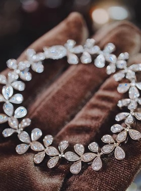 法式轻奢新娘银色镶钻手链