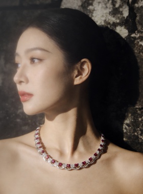 法式轻奢微镶红宝石choker项链
