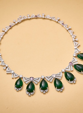 法式复古祖母绿锆石项链女水滴形新娘晚宴礼服婚纱颈链显瘦锁骨链