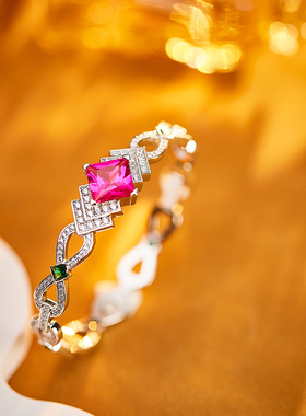 魔猫昭昭小众高级感时尚欧美高端手镯铜镀金镶嵌等级锆石轻奢粉色