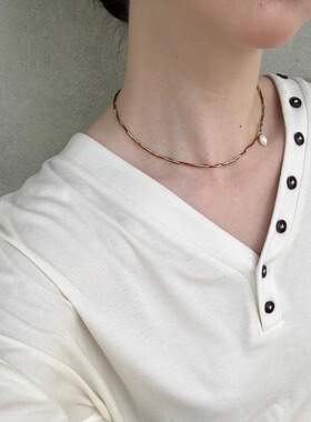 Itchybug 原创手作复古高级小众可爱通勤简约柠檬银扣项链