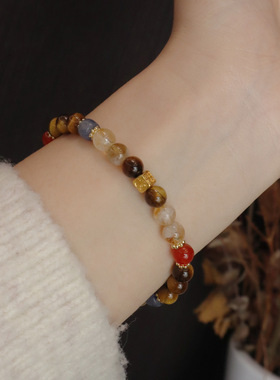 天然虎眼石手链女黄塔晶葫芦串珠