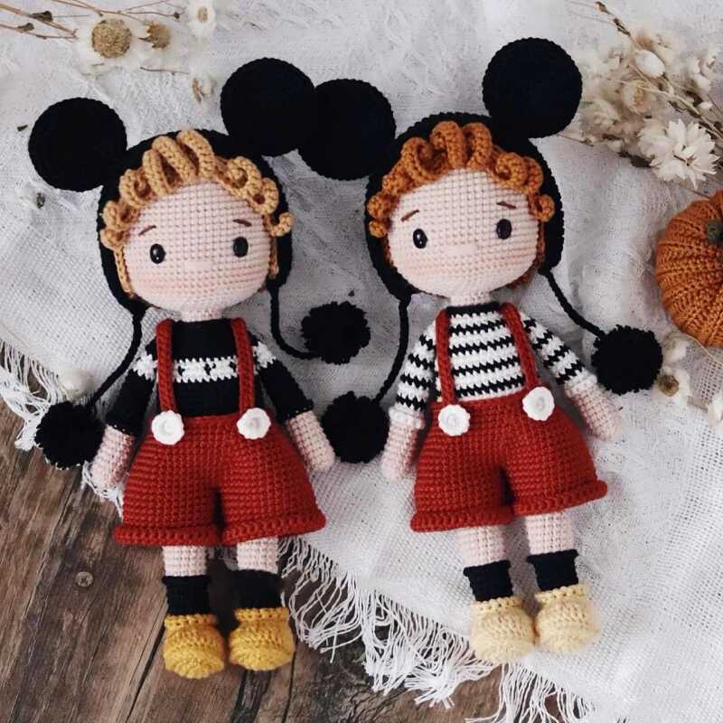 dy钩针编织毛线材料包视频教程娃娃情侣米奇男孩米妮女孩套装摆件 - 图3