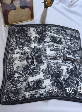 中国风黑白简约动物印花100%领巾