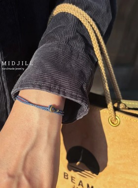 Midjill原创新品 冷淡风牛仔蓝中性简约铜元素双层手工编织手绳