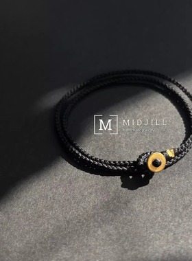 简约中性酷黑铜元素双层叠戴手工编织手绳 Midjill原创LUCKY黑绳