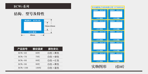 【BCW系列】防水变色测温贴纸敢温贴 纸热敏试纸 温度标签 示温片 - 图2