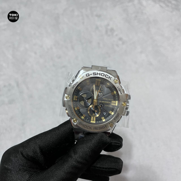 卡西欧G-SHOCK系列太阳能电波蓝牙钢铁之心男士表GST-B100带日历