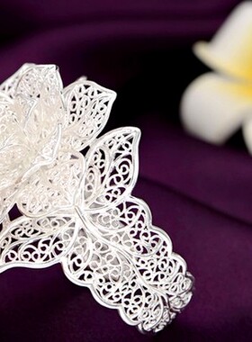 生日礼品时尚风复古镂空纯银手镯