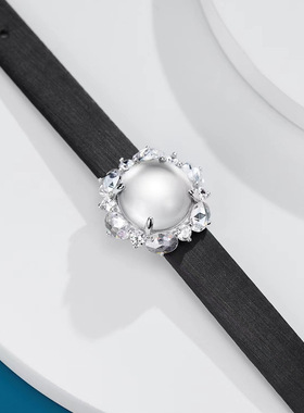 水沫玉腕带女纯银钻石围镶牛皮绢丝蛋面玉石高冰玻璃种新中式手饰