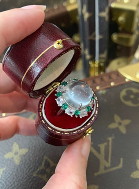 S925纯银镶嵌国风天然高冰种超大蛋面水沫玉戒指女水沫子