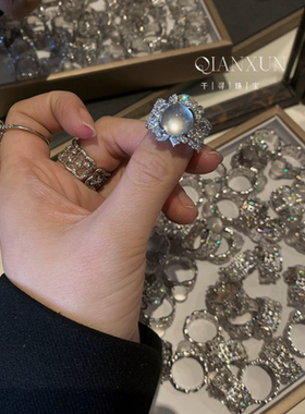 千金风水沫玉满钻戒指女轻奢可调节轻奢食指戒小众独特设计高颜值