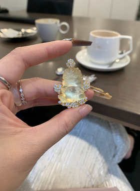 千寻珠宝S925纯银天然水沫玉金色封底小金龙招财吊坠