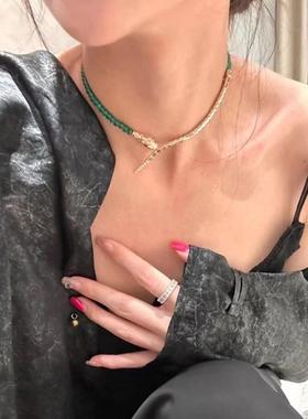 欧美925银镀金天然玉髓轻奢蛇颈链