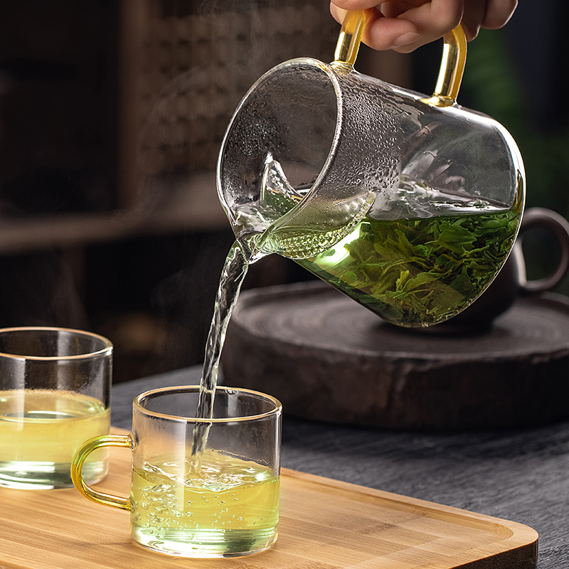 耐热茶具高硼硅玻璃泡绿茶杯带茶漏过滤一体公道杯分茶壶月牙公杯-图2