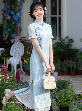 国风长款改良旗袍2025新款年轻款女复古修身短袖日常可穿夏季