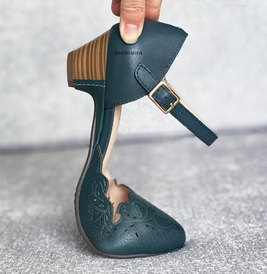 真皮旗袍鞋子凉鞋女舒适软底镂空复古玛丽珍单鞋夏季女鞋皮鞋歌迈