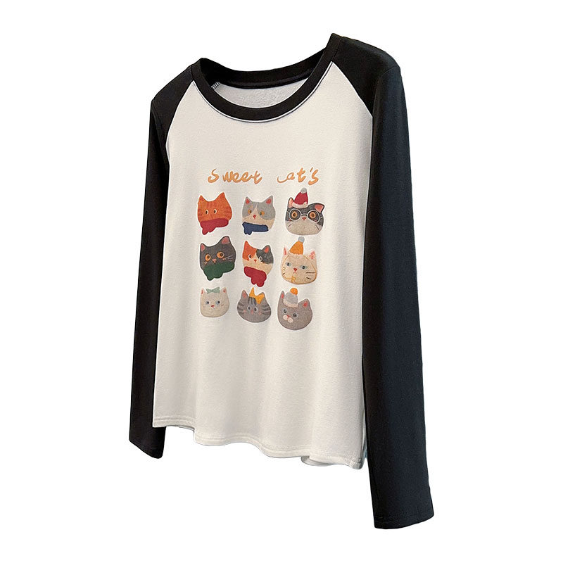 2025秋装新款胖mm大码女加厚字母猫咪印花内搭打底T恤,淘宝优惠券,粉丝福利购,淘宝优惠卷