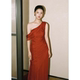 法式修身气质酒红色晚礼服女高级感轻奢时尚晚宴风敬酒服新娘裙