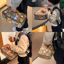 Four-g-five-g flat lunch box for primary school students waterproof and insulated lunch bag hand carrying cartoon children Divided Trays bag