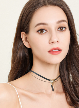 仲夏之晶双层黑色皮绳高级感项链