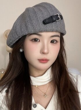 英伦秋冬针织贝雷帽女显脸小