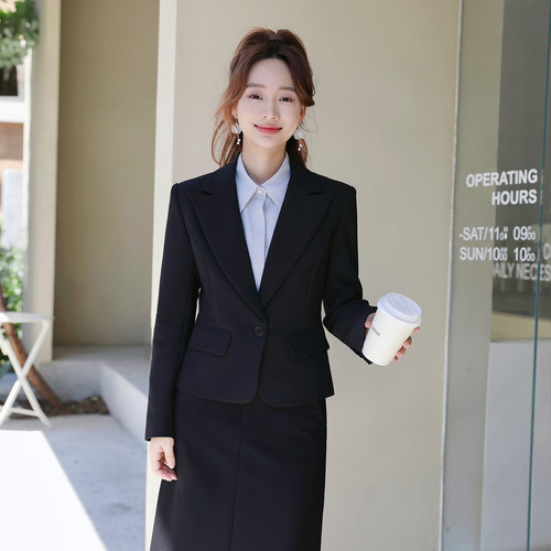 小个子短款高级感公务员面试黑色职业通勤正装西装套装女春秋长袖 - 图1