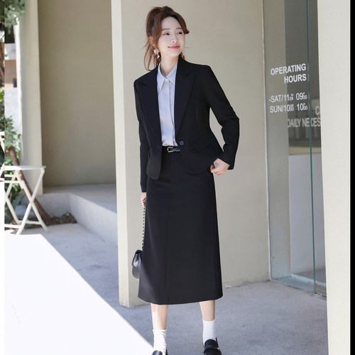 小个子短款高级感公务员面试黑色职业通勤正装西装套装女春秋长袖 - 图3