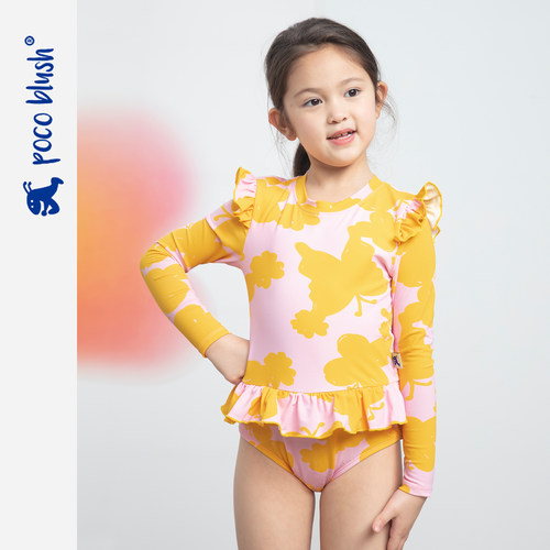 pocoblush原创设计蝴蝶日记儿童长袖防晒小公主连体泳衣女童泳装 - 图0
