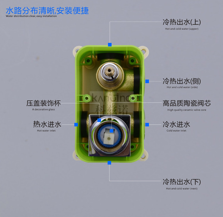 科兹诺全铜冷热水两三功能预埋盒混水阀方圆形开关暗装入墙淋浴阀