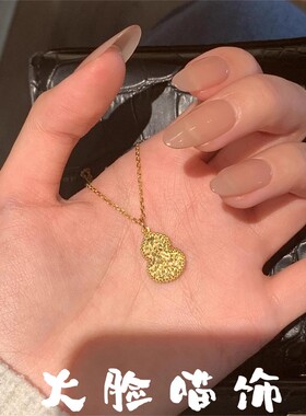 金色碎冰冰葫芦吊坠项链女简约风优雅爆闪福禄双全锁骨链2025新款