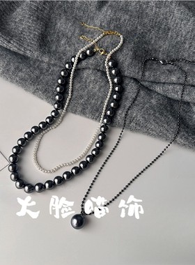 倪妮同款大溪地黑色珍珠项链女轻奢高级感锁骨链气质毛衣链脖颈链